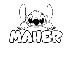 Coloring page first name MAHER - Stitch background