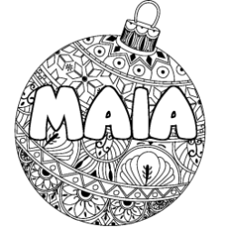Coloring page first name MAIA - Christmas tree bulb background