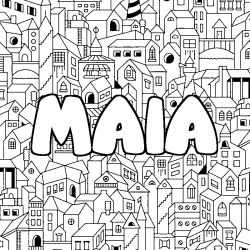 Coloring page first name MAIA - City background