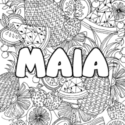 Coloring page first name MAIA - Fruits mandala background