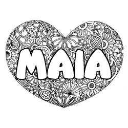 Coloring page first name MAIA - Heart mandala background