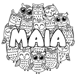Coloring page first name MAIA - Owls background
