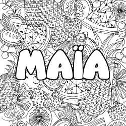 Coloring page first name MAÏA - Fruits mandala background