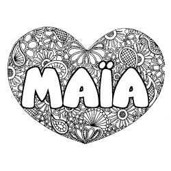 Coloring page first name MAÏA - Heart mandala background
