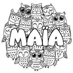Coloring page first name MAÏA - Owls background
