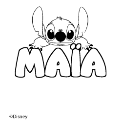 Coloring page first name MAÏA - Stitch background