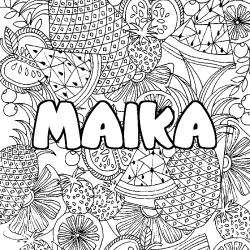 Coloring page first name MAIKA - Fruits mandala background
