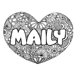 Coloring page first name MAILY - Heart mandala background