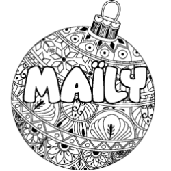 Coloring page first name MAÏLY - Christmas tree bulb background