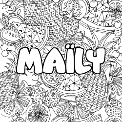 Coloring page first name MAÏLY - Fruits mandala background