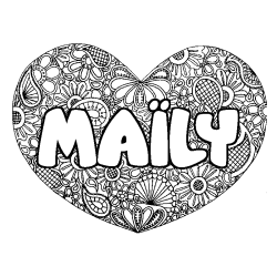 Coloring page first name MAÏLY - Heart mandala background