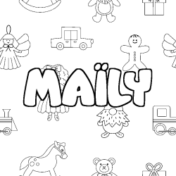 Coloring page first name MAÏLY - Toys background