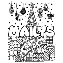 Coloring page first name MAÏLYS - Christmas tree and presents background
