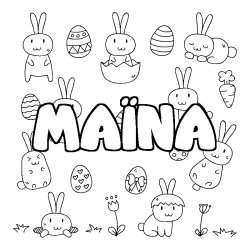 Coloring page first name MAÏNA - Easter background
