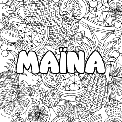 Coloring page first name MAÏNA - Fruits mandala background