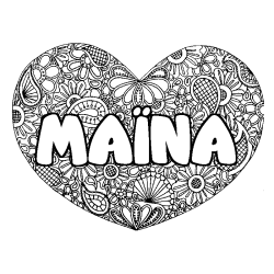 Coloring page first name MAÏNA - Heart mandala background