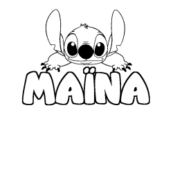 Coloring page first name MAÏNA - Stitch background
