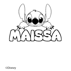 Coloring page first name MAISSA - Stitch background