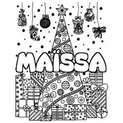Coloring page first name MAÏSSA - Christmas tree and presents background