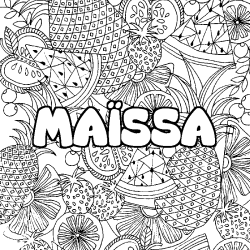 Coloring page first name MAÏSSA - Fruits mandala background
