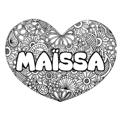Coloring page first name MAÏSSA - Heart mandala background