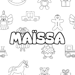Coloring page first name MAÏSSA - Toys background