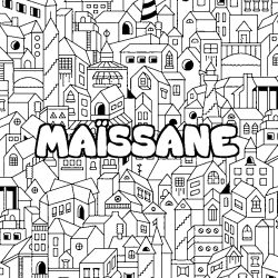 Coloring page first name MAÏSSANE - City background