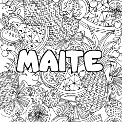 Coloring page first name MAITE - Fruits mandala background