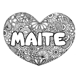 Coloring page first name MAITE - Heart mandala background