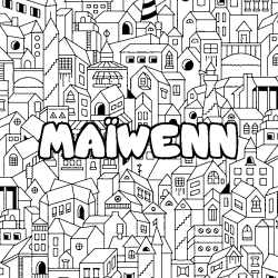 Coloring page first name MAÏWENN - City background