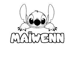 Coloring page first name MAÏWENN - Stitch background