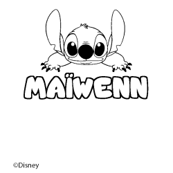 Coloring page first name MAÏWENN - Stitch background