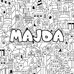 Coloring page first name MAJDA - City background