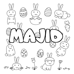 Coloring page first name MAJID - Easter background