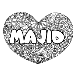 Coloring page first name MAJID - Heart mandala background