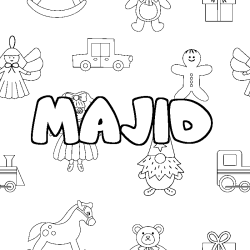 Coloring page first name MAJID - Toys background