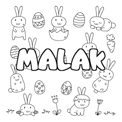 Coloring page first name MALAK - Easter background