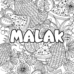 Coloring page first name MALAK - Fruits mandala background
