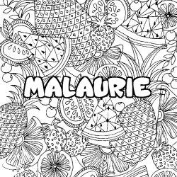 Coloring page first name MALAURIE - Fruits mandala background