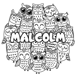 Coloring page first name MALCOLM - Owls background