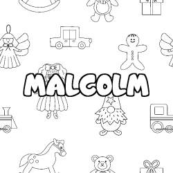Coloring page first name MALCOLM - Toys background