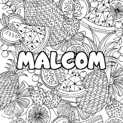 Coloring page first name MALCOM - Fruits mandala background