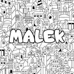 Coloring page first name MALEK - City background