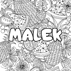 Coloring page first name MALEK - Fruits mandala background