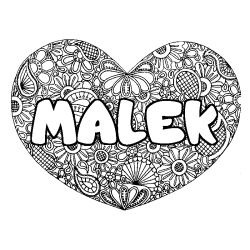 Coloring page first name MALEK - Heart mandala background