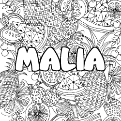 Coloring page first name MALIA - Fruits mandala background