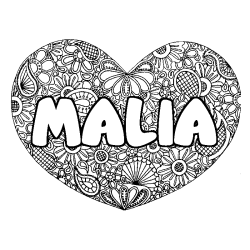 Coloring page first name MALIA - Heart mandala background