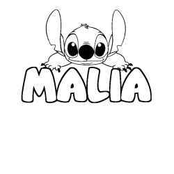 Coloring page first name MALIA - Stitch background