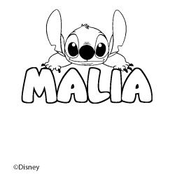 Coloring page first name MALIA - Stitch background