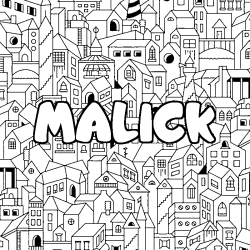Coloring page first name MALICK - City background